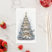 Serviette En Papier Élégant Arbre de Noël Or Ornements Neige (En situation)