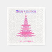 Serviette En Papier Élégant arbre de Noël rose Nom personnalisé (Devant)