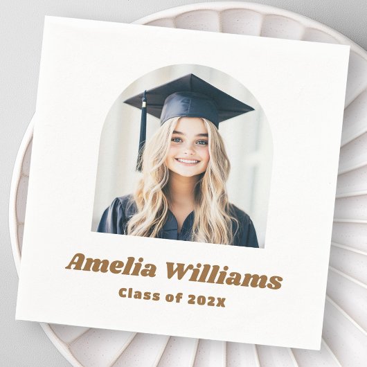 Serviette En Papier Elégant arc diplômé photo rétro nom classe blanche