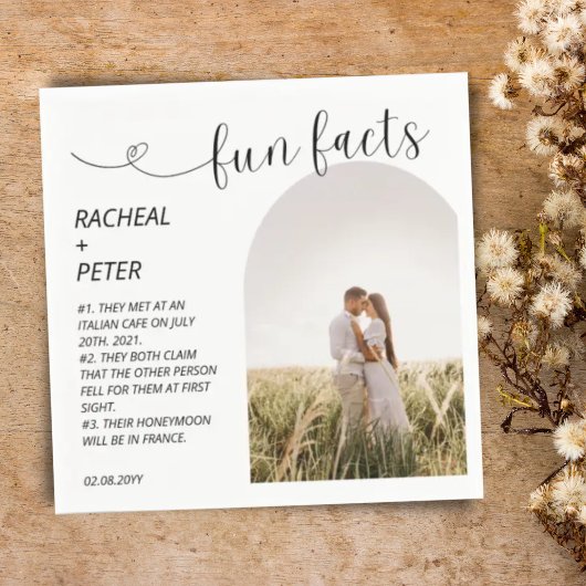 Serviette En Papier Élégant Arc Script photo White Fun Facts Mariage