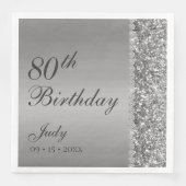 Serviette En Papier Elégant Argent 80e anniversaire (Devant)