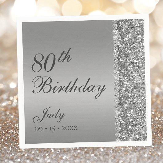 Serviette En Papier Elégant Argent 80e anniversaire