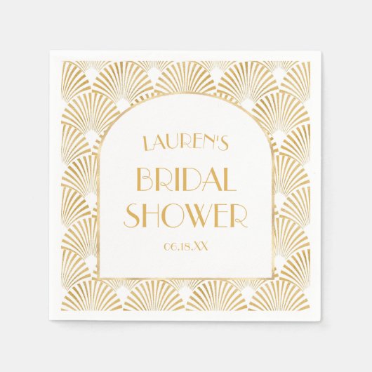 Serviette En Papier Élégant Art Déco de Mariage avec Géométrie en Or (Devant)