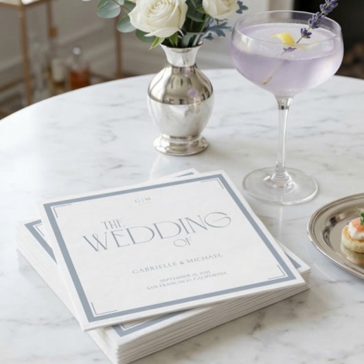 Serviette En Papier Elegant Art Deco Wedding Dusty Blue 
