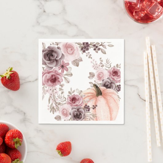 Serviette En Papier Elégant automne Citrouille floral Neutres Aquarell (En situation)