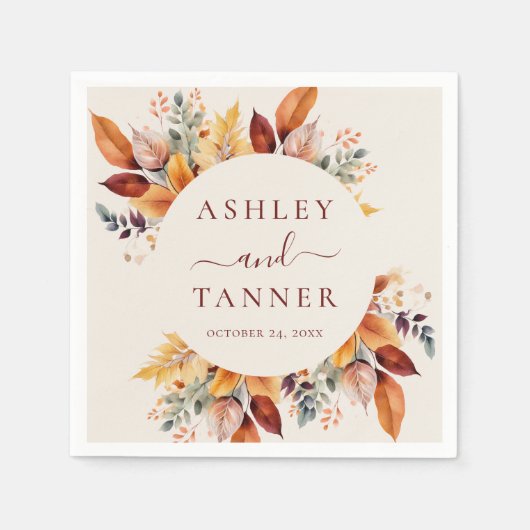 Serviette En Papier Élégant automne Feuilles Mariage automne (Devant)