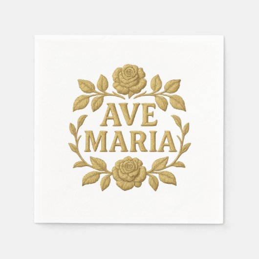 Serviette En Papier Élégant Ave Maria Gold Rose catholique (Devant)