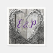 Serviette En Papier Élégant B&W fleurie coeur rustique grange mariage (Devant)