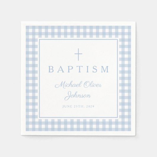 Serviette En Papier Elegant Baby Blue Gingham Boy Baptism (Devant)