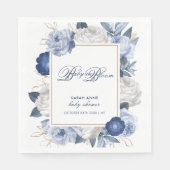 Serviette En Papier Elégant Baby shower à fleurs bleu et blanc (Devant)