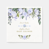 Serviette En Papier Elégant Baby shower Aquarelle Bleu Fleurs (Devant)