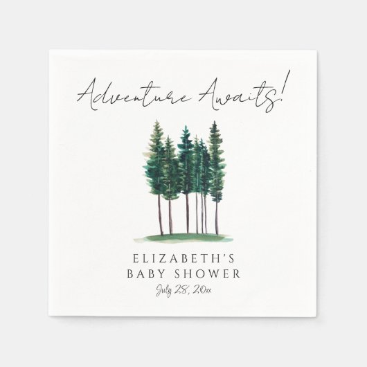 Serviette En Papier Elégant Baby shower Aquarelle Pine Trees (Devant)