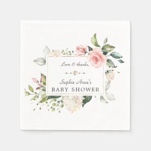 Serviette En Papier Elégant Baby shower Aquarelle rose Fleurs
