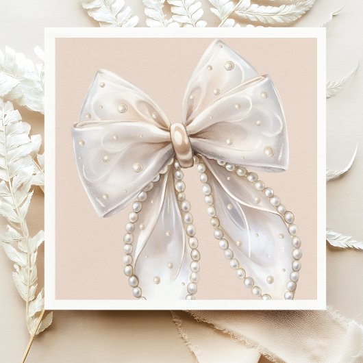 Serviette En Papier Elégant Baby shower blanc Pearl Bow