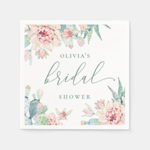 Serviette En Papier Élégant Baby Shower Bohème Désert   Floral Cactus