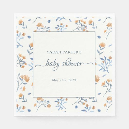 Serviette En Papier Elégant Baby shower Boho Fleur sauvage (Devant)