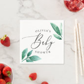 Serviette En Papier Elégant baby shower botanique aquarelle verdure (En situation)