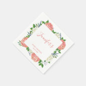 Serviette En Papier Élégant Baby shower Botanique Blanc Rose Hydrangea (Coin)