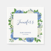 Serviette En Papier Élégant Baby shower Botanique Bleu Hydrangée (Devant)