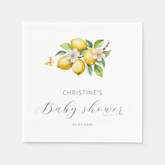 Serviette En Papier Elégant Baby shower citron aquarelle (Devant)