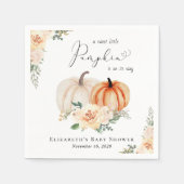 Serviette En Papier Elégant Baby shower Citrouille Floral Aquarelle (Devant)