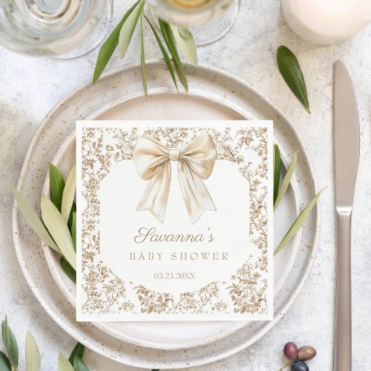Serviette En Papier Elégant Baby shower Coquette Bow Chinoiserie
