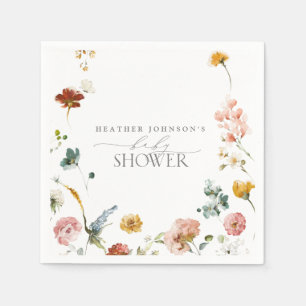 Serviette En Papier Elégant Baby shower d'aquarelle Fleurs de Jardin
