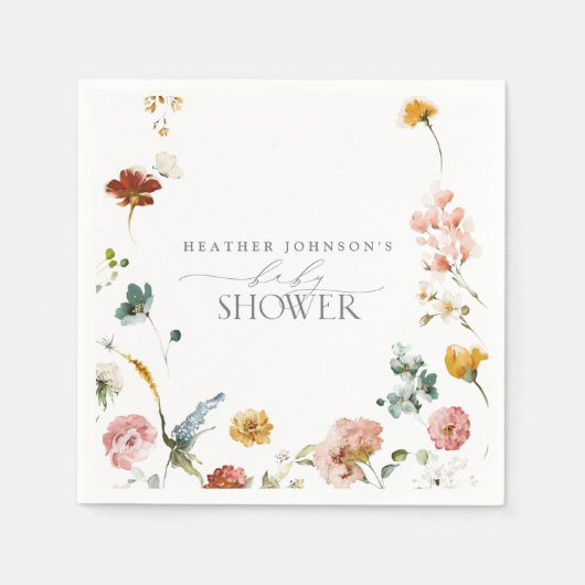 Serviette En Papier Elégant Baby shower d'aquarelle Fleurs de Jardin (Devant)