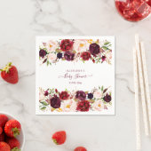 Serviette En Papier Elégant Baby shower d'aquarelle florale bordeaux (En situation)