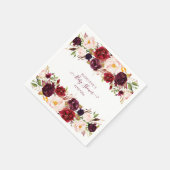 Serviette En Papier Elégant Baby shower d'aquarelle florale bordeaux (Coin)