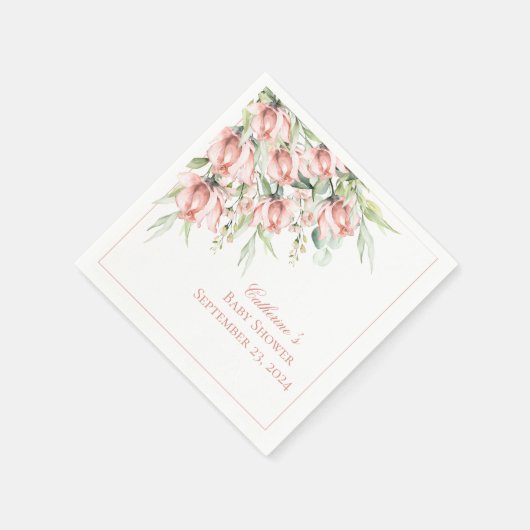 Serviette En Papier Élégant Baby shower d'aquarelle rose (Coin)