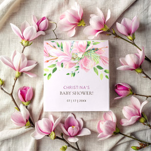 Serviette En Papier Elégant Baby shower d'aquarelle rose Magnolia