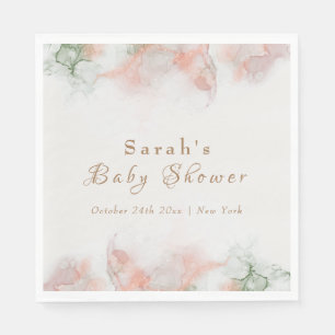 Serviette En Papier Élégant Baby shower d'aquarelle rose vert