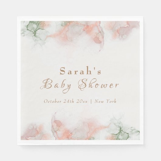 Serviette En Papier Élégant Baby shower d'aquarelle rose vert (Devant)