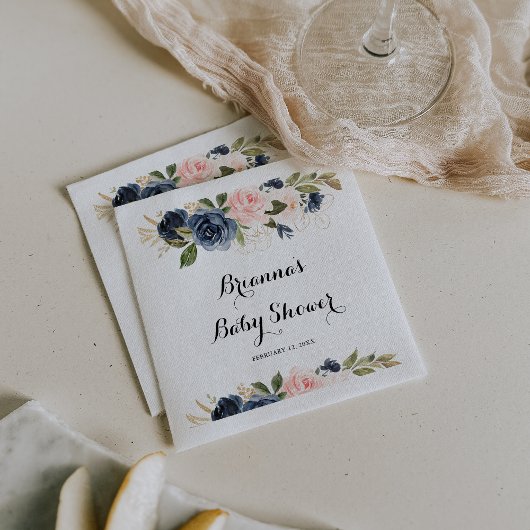 Serviette En Papier Élégant Baby shower de calligraphie florale hivern