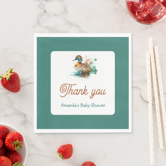 Serviette En Papier Elégant Baby shower de canard de mer vert encadré (En situation)