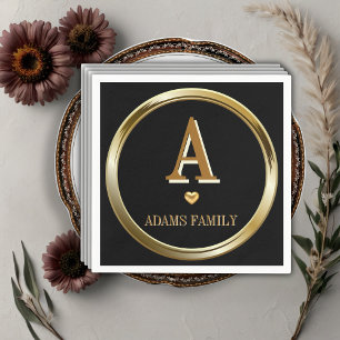 Serviette En Papier Élégant Baby shower de famille Monogramme noir et 