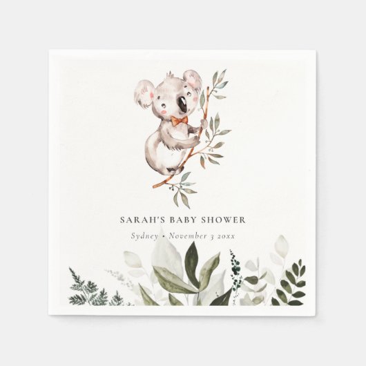 Serviette En Papier Élégant Baby shower de feuillage Koala Sleepy (Devant)