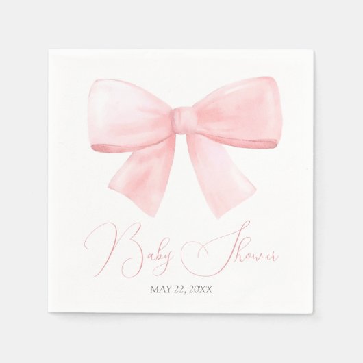 Serviette En Papier Élégant Baby shower de fille Rose Pastel Bow Blush (Devant)