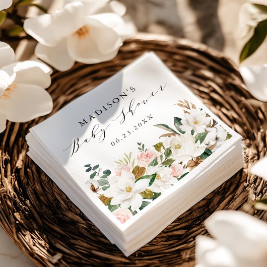 Serviette En Papier Elégant Baby shower de Magnolias aquarelle