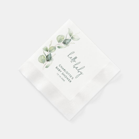 Serviette En Papier Elégant Baby shower Eucalyptus Script papier (Coin)