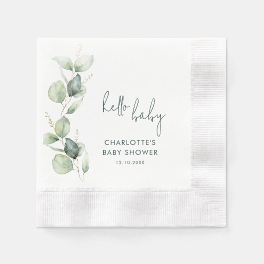 Serviette En Papier Elégant Baby shower Eucalyptus Script papier (Devant)