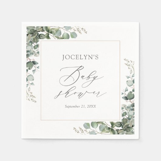 Serviette En Papier Elégant Baby shower Eucalyptus verdoyant (Devant)