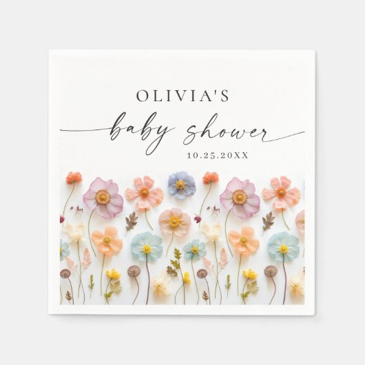 Serviette En Papier Elégant Baby shower Fleur sauvage Pastel Pink Boho (Devant)