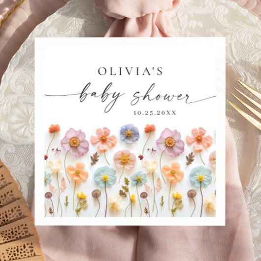Serviette En Papier Elégant Baby shower Fleur sauvage Pastel Pink Boho