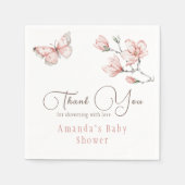 Serviette En Papier Élégant Baby shower floral à papillon rose pâle (Devant)