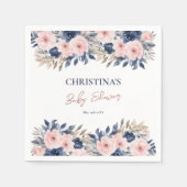 Serviette En Papier Elégant Baby shower floral bleu bleu bleu rose (Devant)
