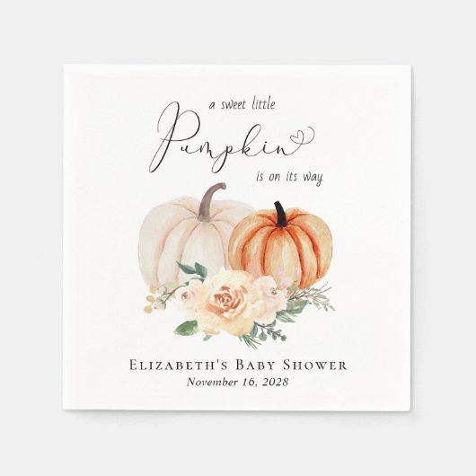 Serviette En Papier Élégant Baby shower Floral Citrouille (Devant)