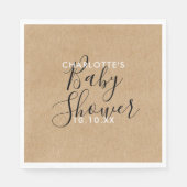 Serviette En Papier Élégant Baby shower neutre Script rustique (Devant)