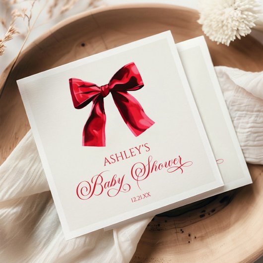 Serviette En Papier Elégant Baby shower rouge coquette Bow